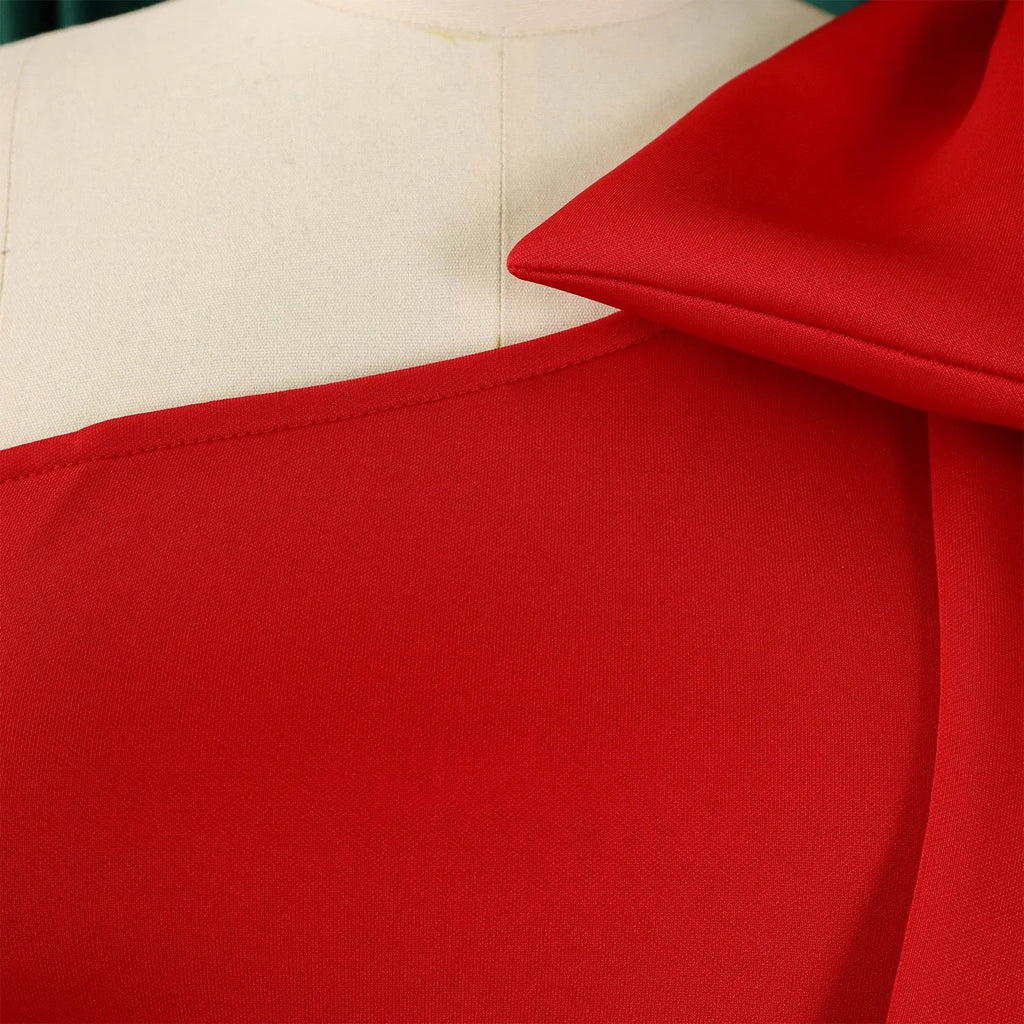 One Shoulder Bow Dress A Line Pleated Mid Calf Party Dress