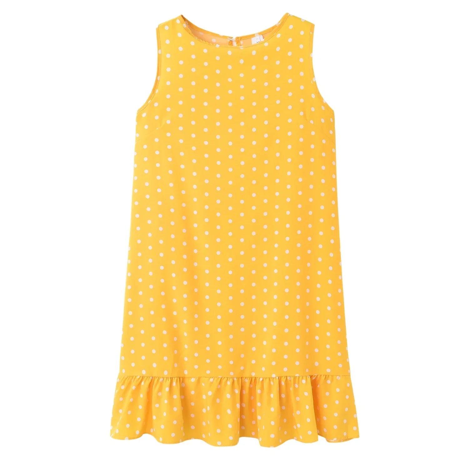 Polka Dot Dress Ruffled Sleeveless Women Round Neck
