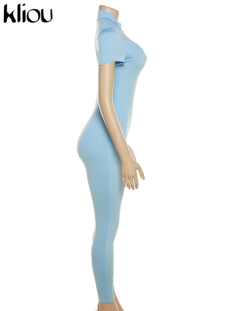 Women's Autumn Ankle-Length Slim-Fit Milk Silk Jumpsuit with Front Zipper Casual One-Piece Overall for Junior Girls