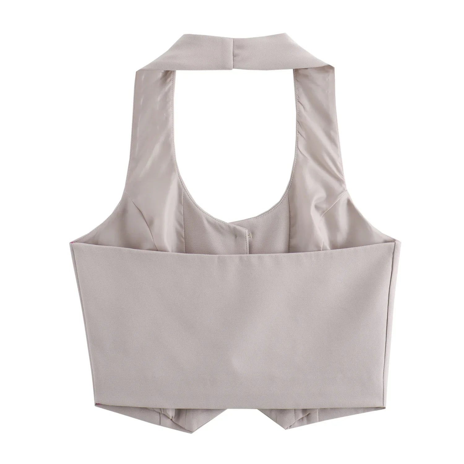 Women Fashion Solid Vest Pant Suit Set with Single Breasted Halter Cropped Top and High Waist Patchwork Trousers for Office Wear