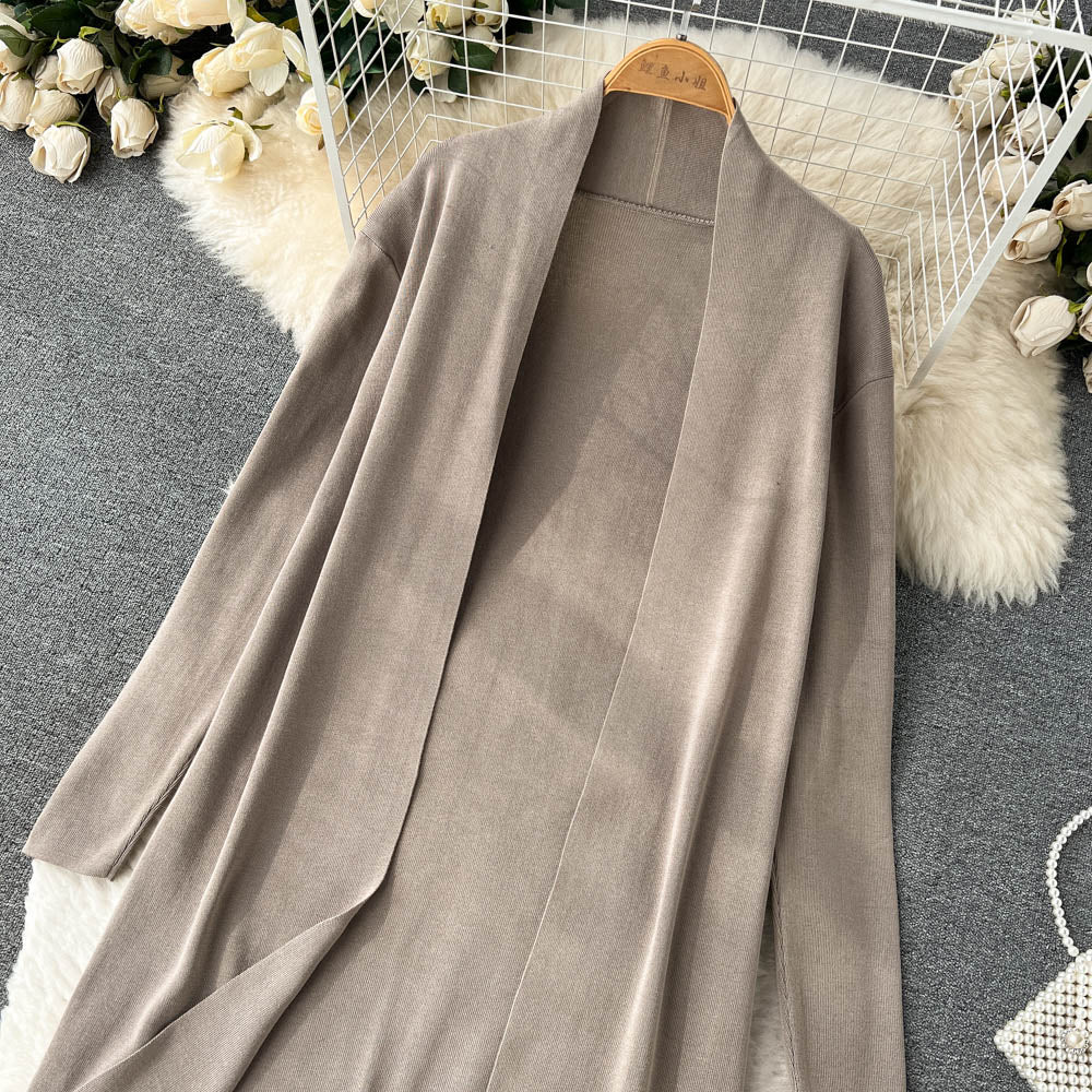 3 Piece Knitted Tracksuit Set for Women Comfy Loungewear with Long Cardigan Coat Turtleneck Vest and Pants