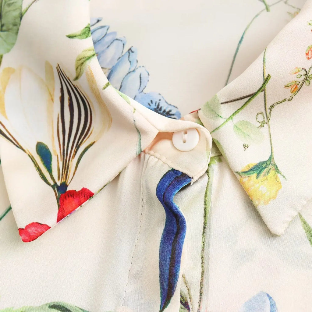 Elegant Women Floral Print Lapel Blouse Single Breasted Long Sleeve Casual Chic Top