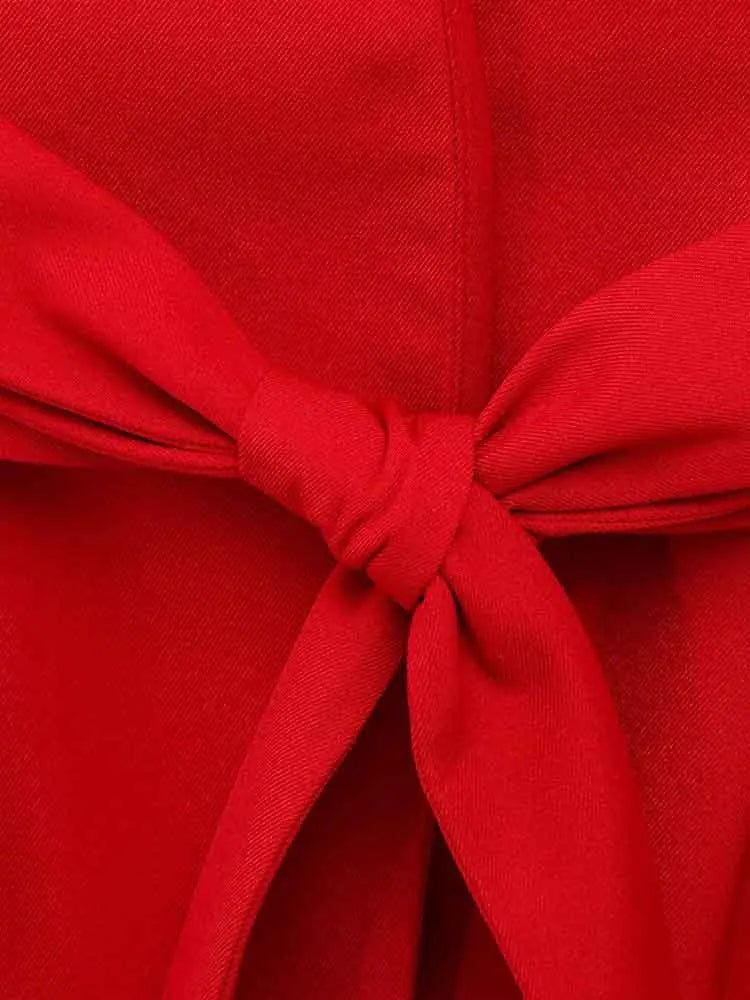 Fashionable Red Vest and Flared Pants Suit for Women with Belt, Versatile and Simple Temperament Outfits