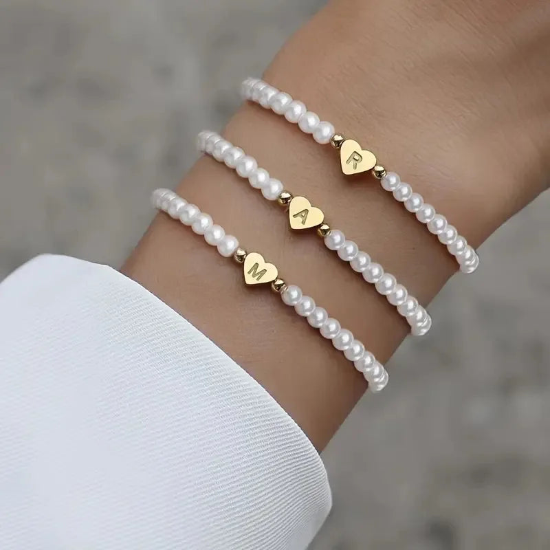 26 Letters Initial Pearl Bracelet for Women Stylish Faux Pearl Jewelry Gift A-Z