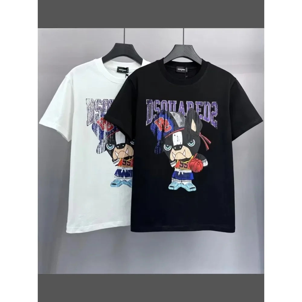 Y2K Summer Trend Loose Fit Cartoon Dog Print T-Shirt for Men in Large Size Streetwear