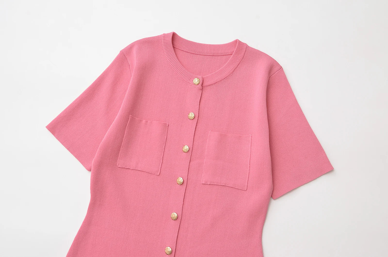 Knitted Pocket Dress For Women Short Sleeve Summer Casual