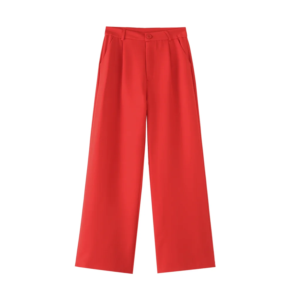 Chic Women's Green Fruit Collar Suit Coat and Straight Leg Pants Two Piece Set for Effortless Commuting Style