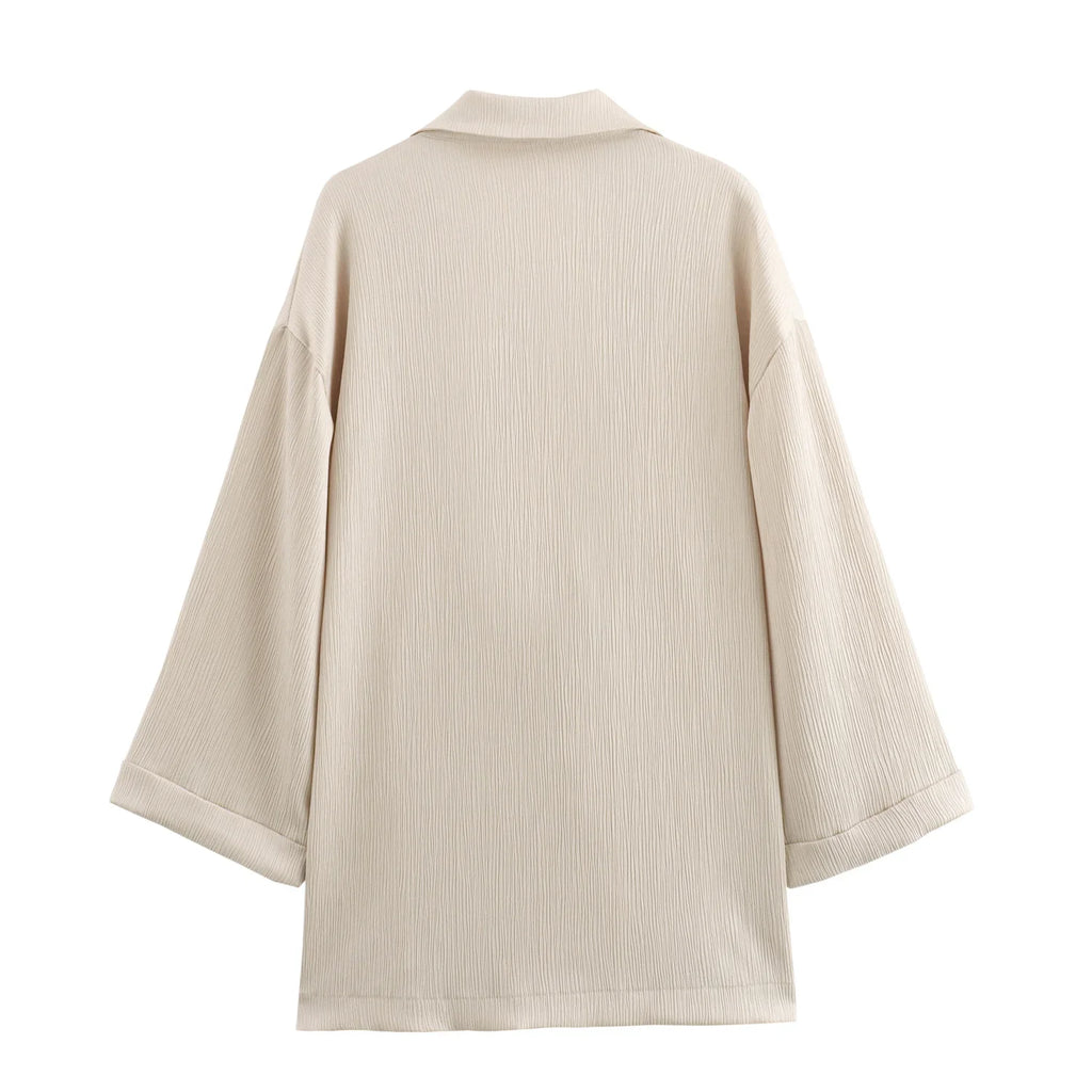 Autumn Women's Fashionable Wrinkled Suit Jacket and Casual Pants Set