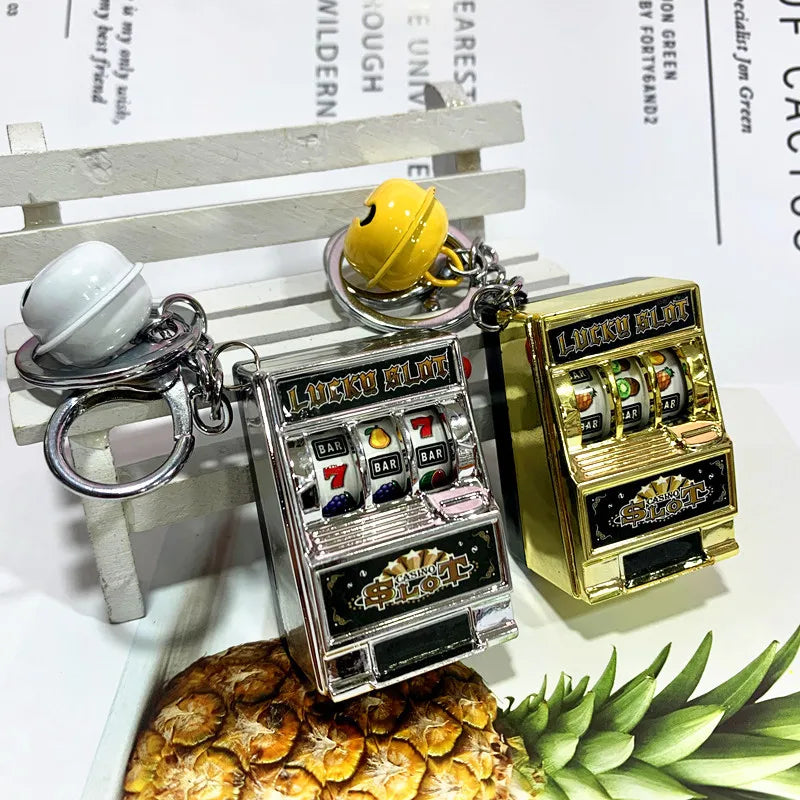Portable Mini Fruit Slot Keychain Pendant Retro Toy Coin Operated Game for Kids and Adults