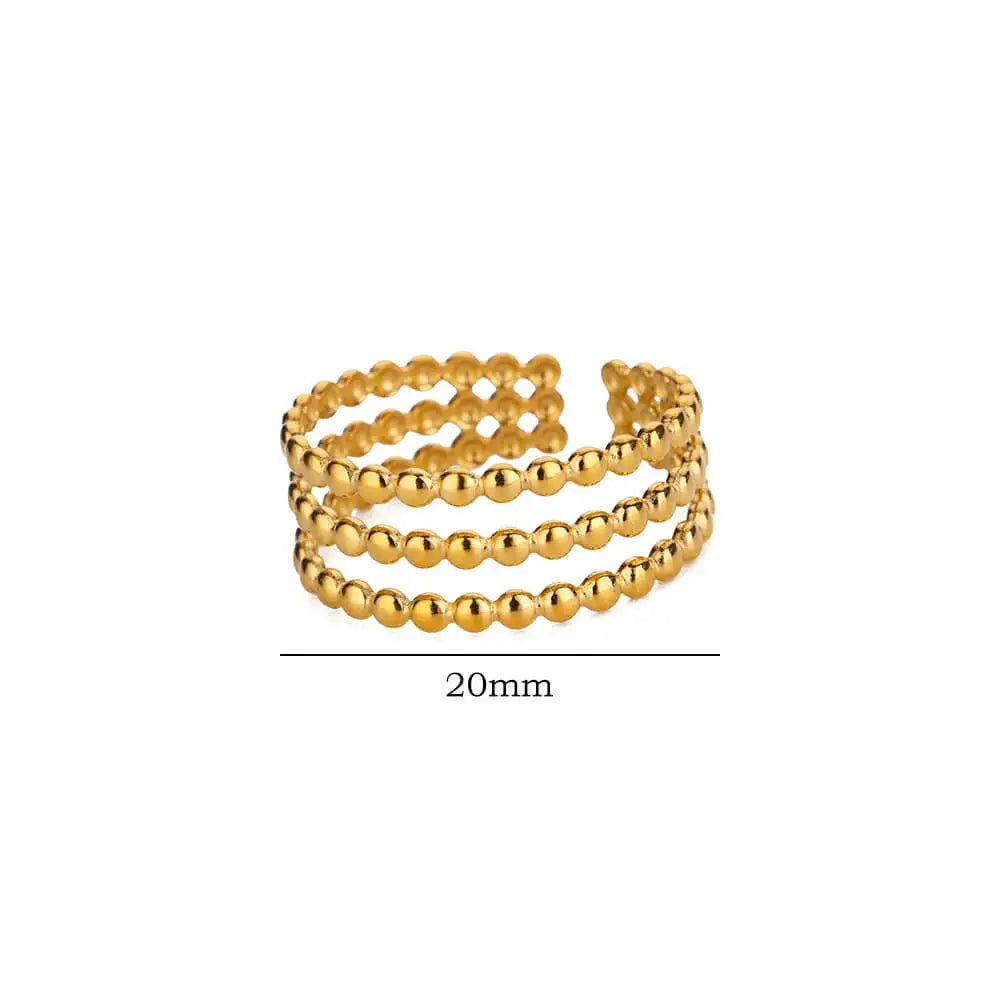 Gold Stainless Steel Beads Design Opening Ring for Women - Aesthetic Party Jewelry Gift