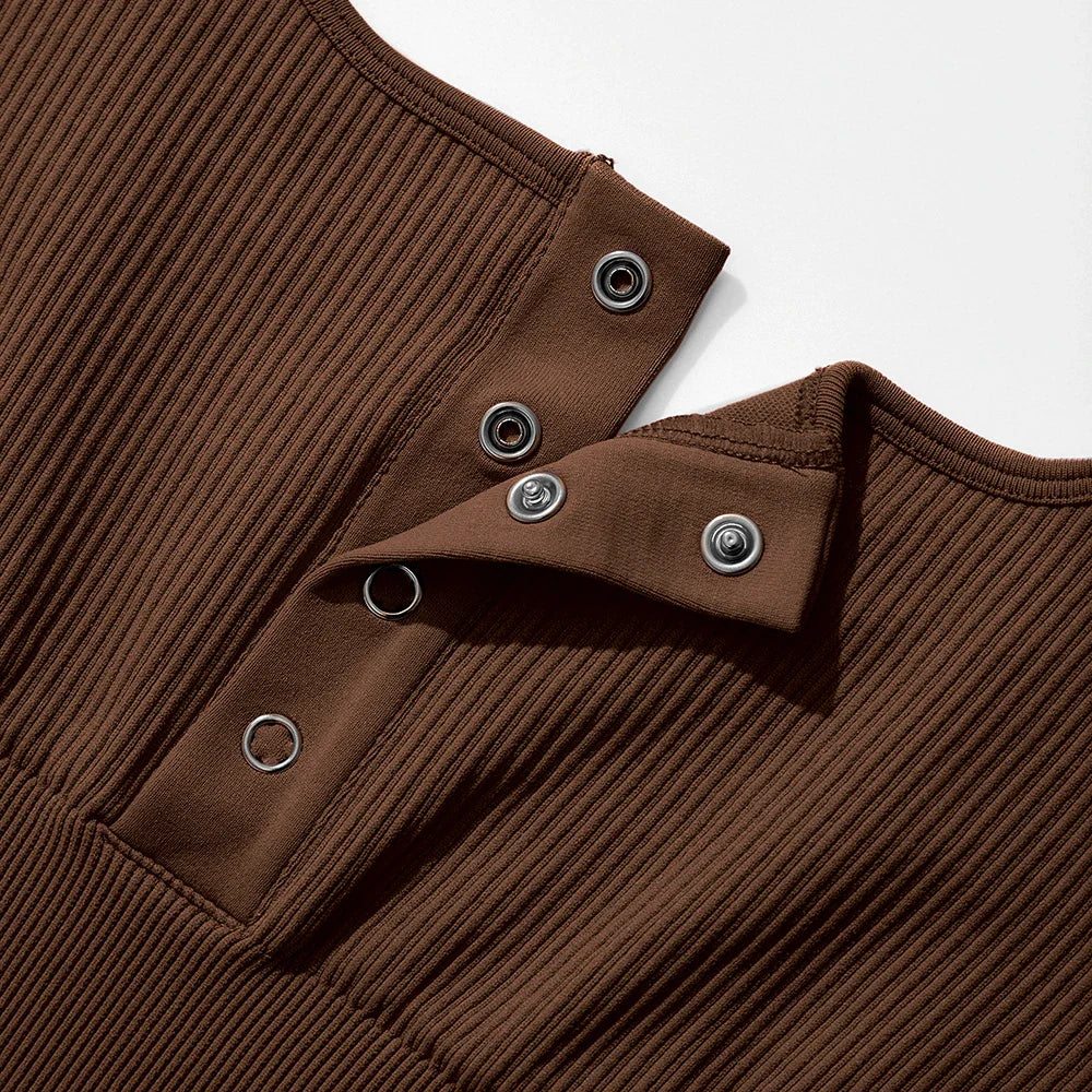 Women's Button Front Square Neck Ribbed Sleeveless Skinny Bodysuit Slimming Shapewear Casual Tank Top