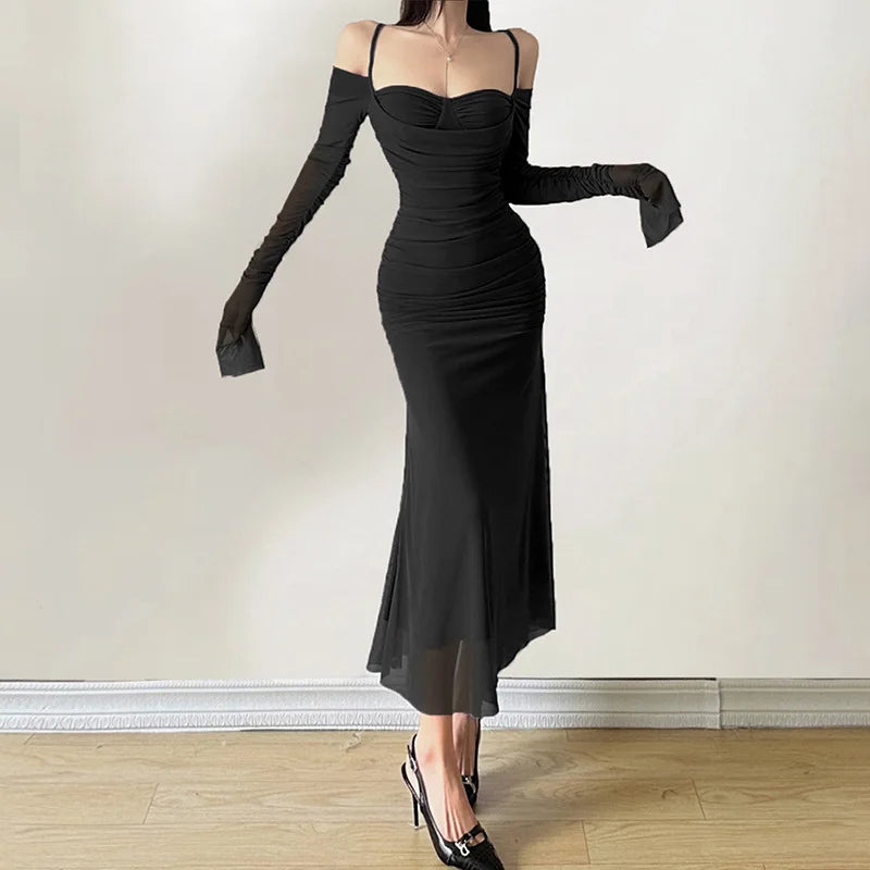 Elegant Long Sleeve Party Dress For Women Solid Color