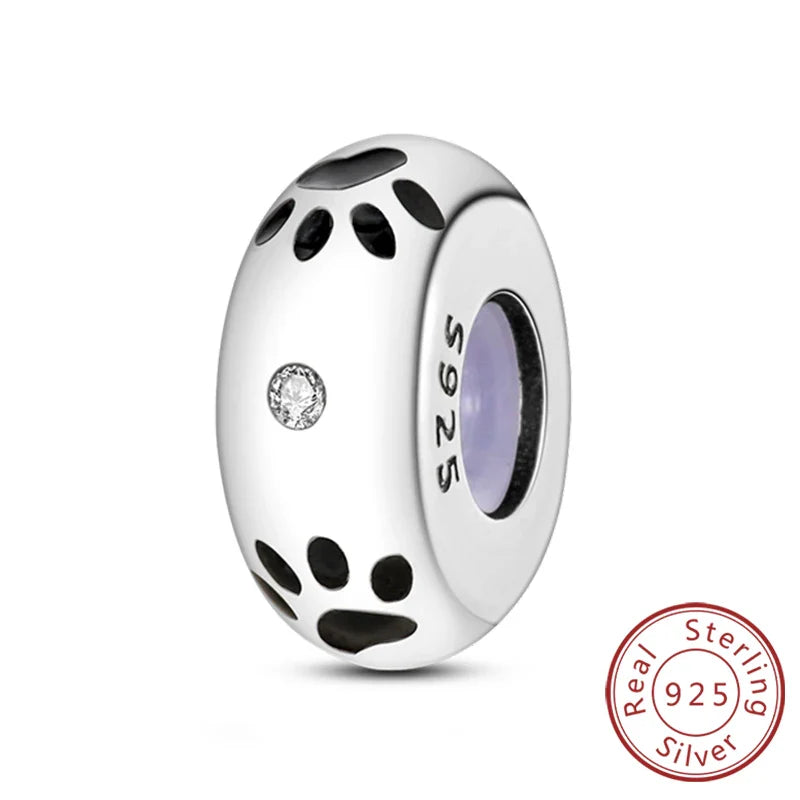 Fit Original 925 Sterling Silver Clip Charms with Zircon and Silicone Spacer Beads for Women DIY Bracelet Gift