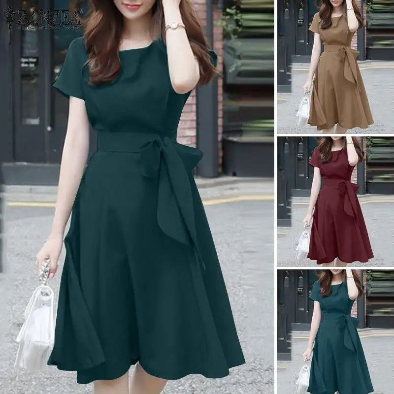Womens Summer A Line Sundress Knee Length Casual Dress