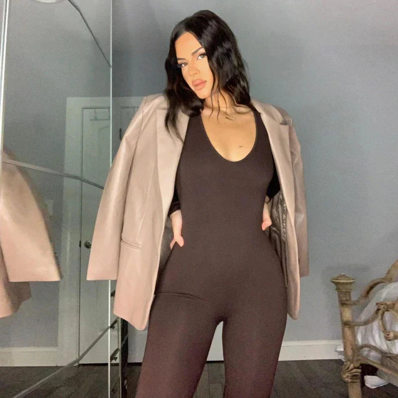 Women's Long Sleeve Bodycon Jumpsuit One Piece Streetwear Overall Autumn Winter Outfit