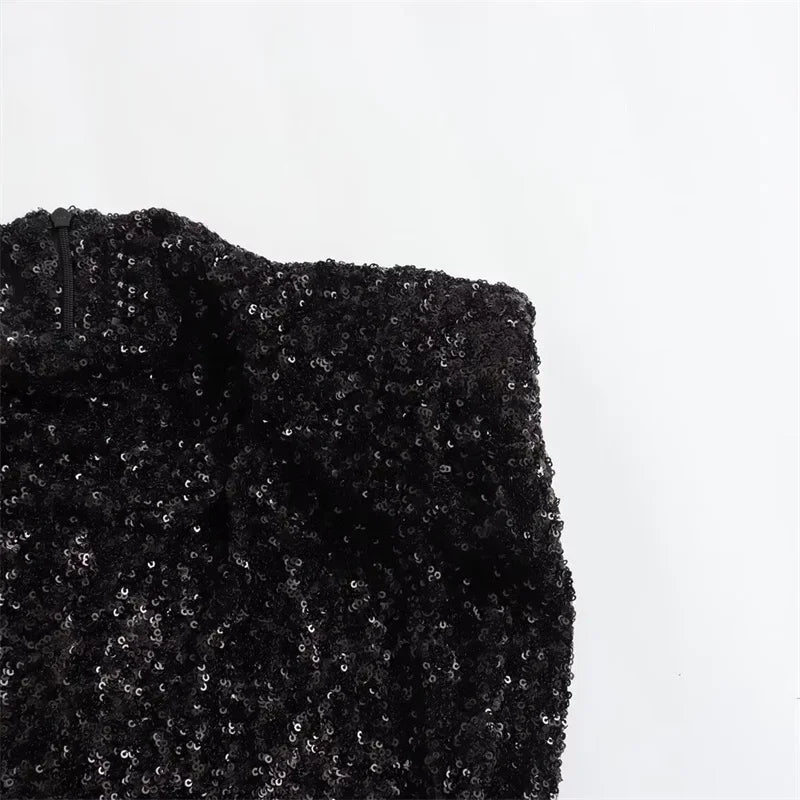 Silver Sequin Mini Dress Bodycon O Neck Sleeveless Partywear