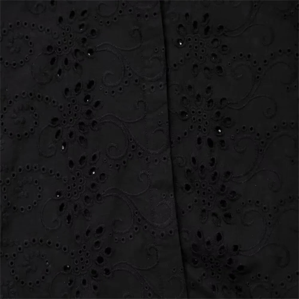 Women's Autumn Hollow Embroidery Poplin Lapel Single Breasted Shirt Stylish Slim Fit Office Casual Blouse