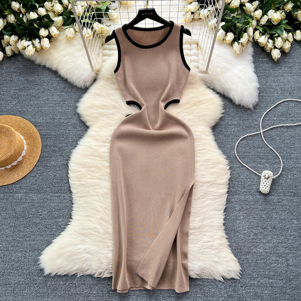 Sexy Cutout Waist Bodycon Dress Knitted Summer Sundress