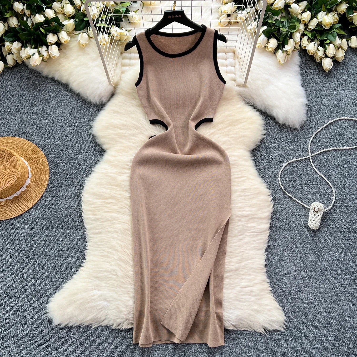 Sexy Cutout Waist Bodycon Dress Knitted Summer Sundress