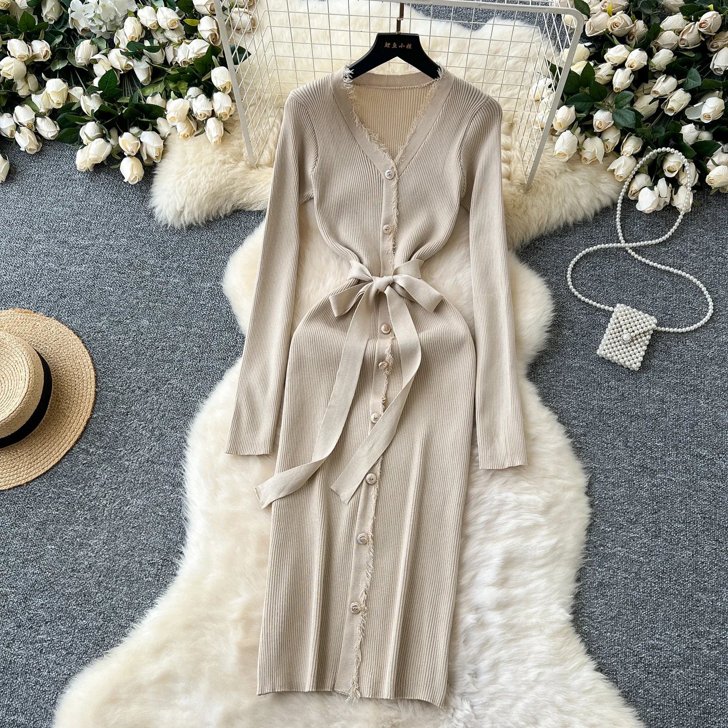 Womens Knit Dress Long Sleeve Sweater Casual Elegant