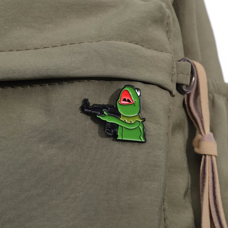 Frog And Gun Enamel Pin Cute Animal Brooch Custom Design Lapel Badge Jewelry Gift for Friends