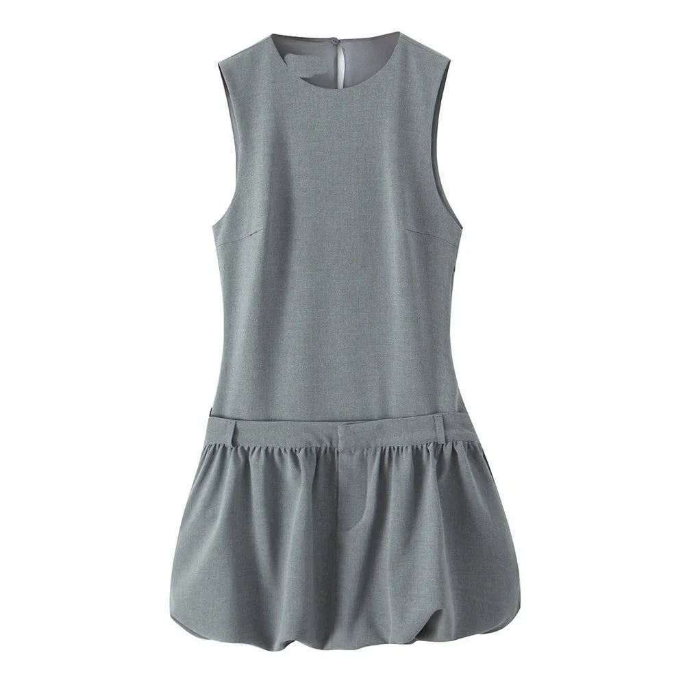 Slim Fit Round Neck Sleeveless Dress For Women Casual