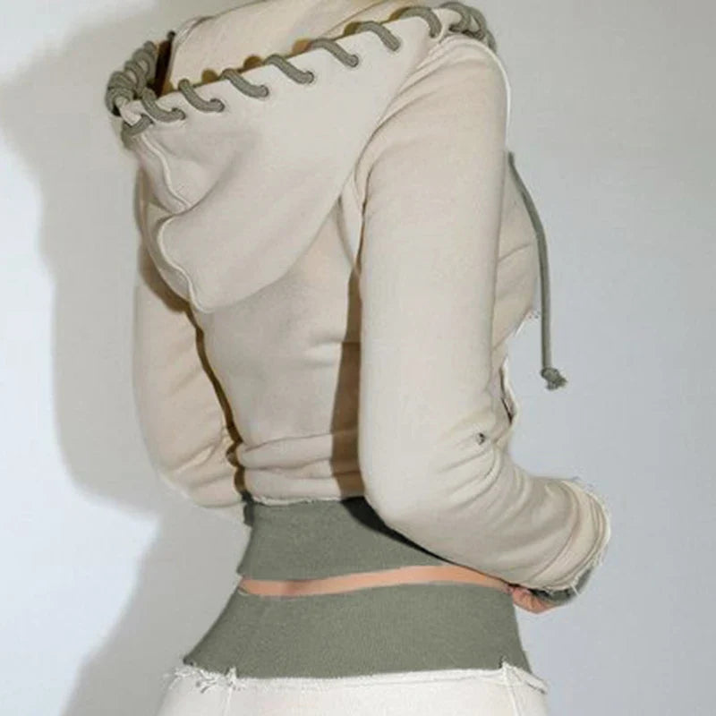 Contrast Color Casual Pants Set for Women with Stitch Patchwork Hooded Zipper Coat and Elastic Waist Sporty Autumn Suit