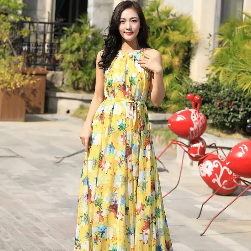 Floral Boho Backless Maxi Dress Women Beach Sundress