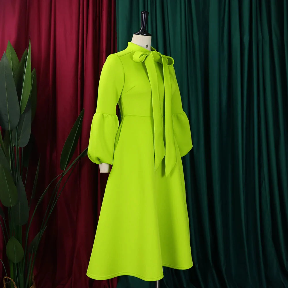 Elegant A Line Midi Dress With Bow Collar For Party