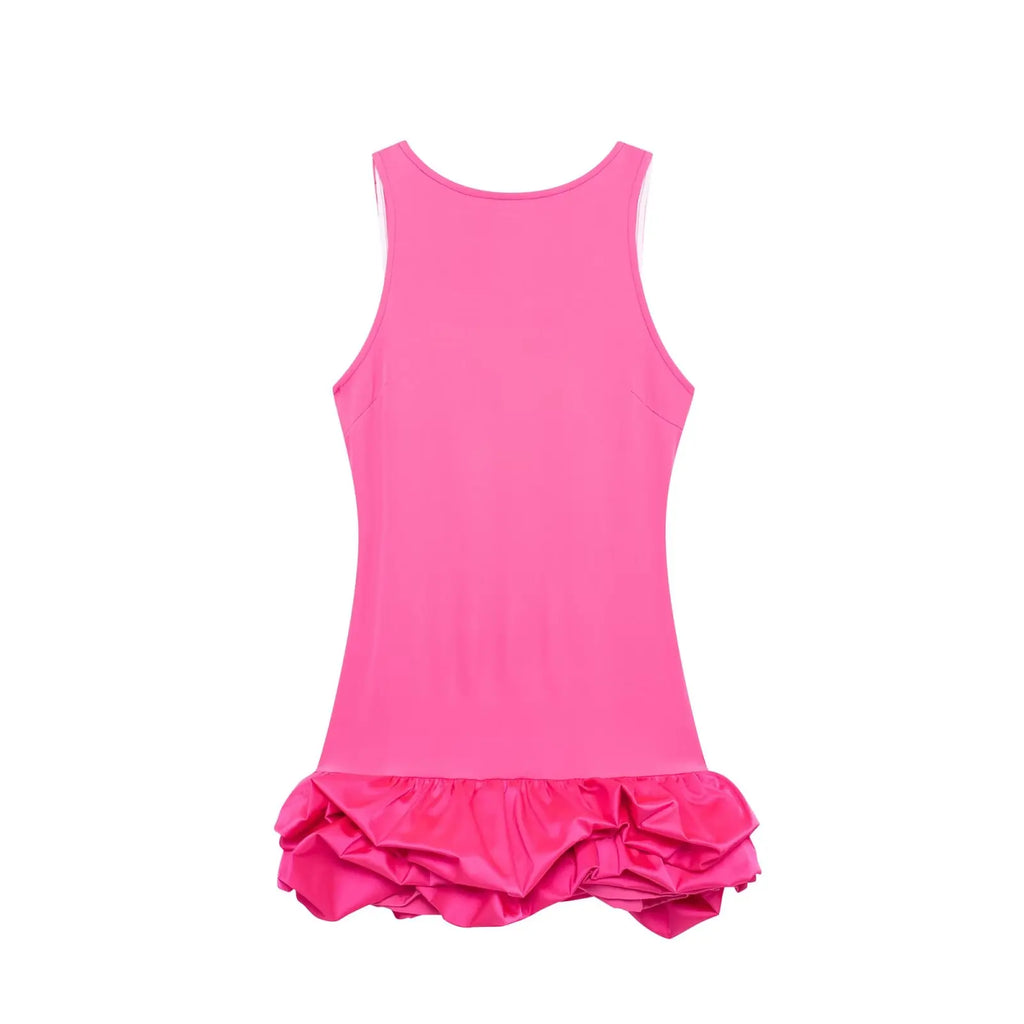 Backless Patchwork Mini Dress For Women Fluffy Hem Party