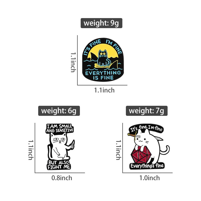 Cute Cat Enamel Pins Set of 4 to 6 Black Fluid Cat Brooches Lapel Badges Unique Animal Jewelry Gift