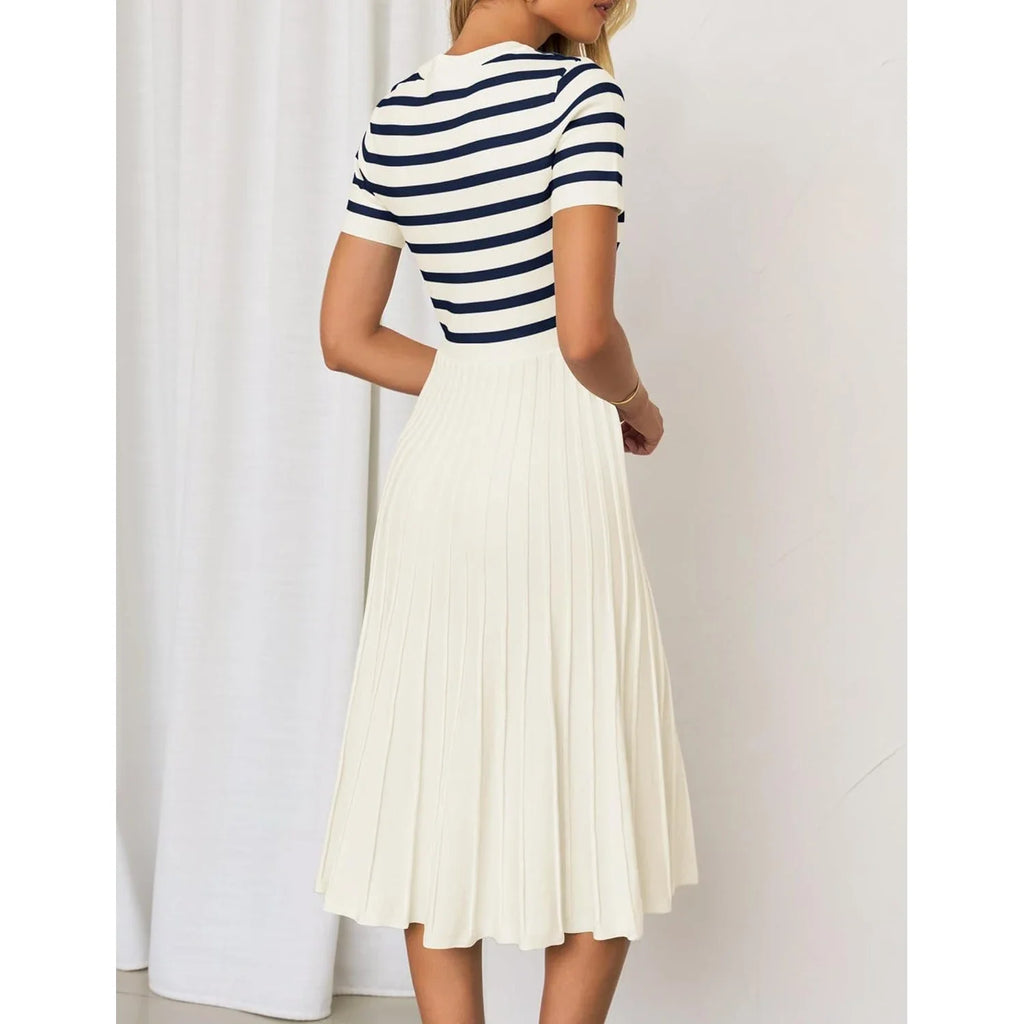 Ice Silk Knitted Striped Summer Dress For Women Loose Fit