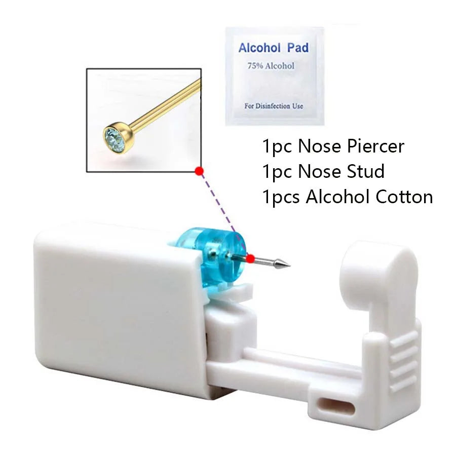 Disposable Nose Piercing Gun Kit with Built-In Crystal Nose Stud for Easy Piercing