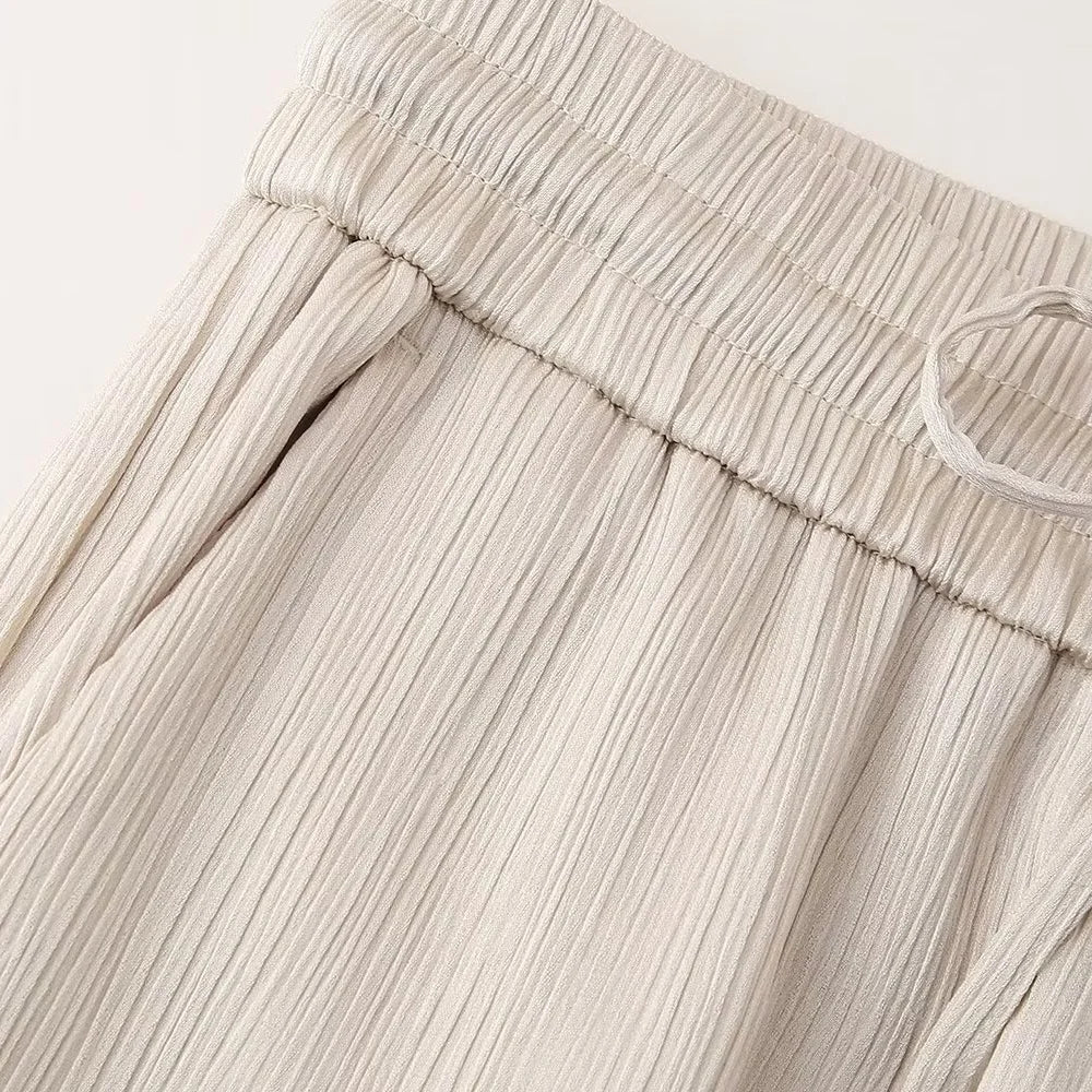 Women's Double Breasted Suit Jacket and Pants Set with Wrinkle Effect for Spring and Summer Fashion