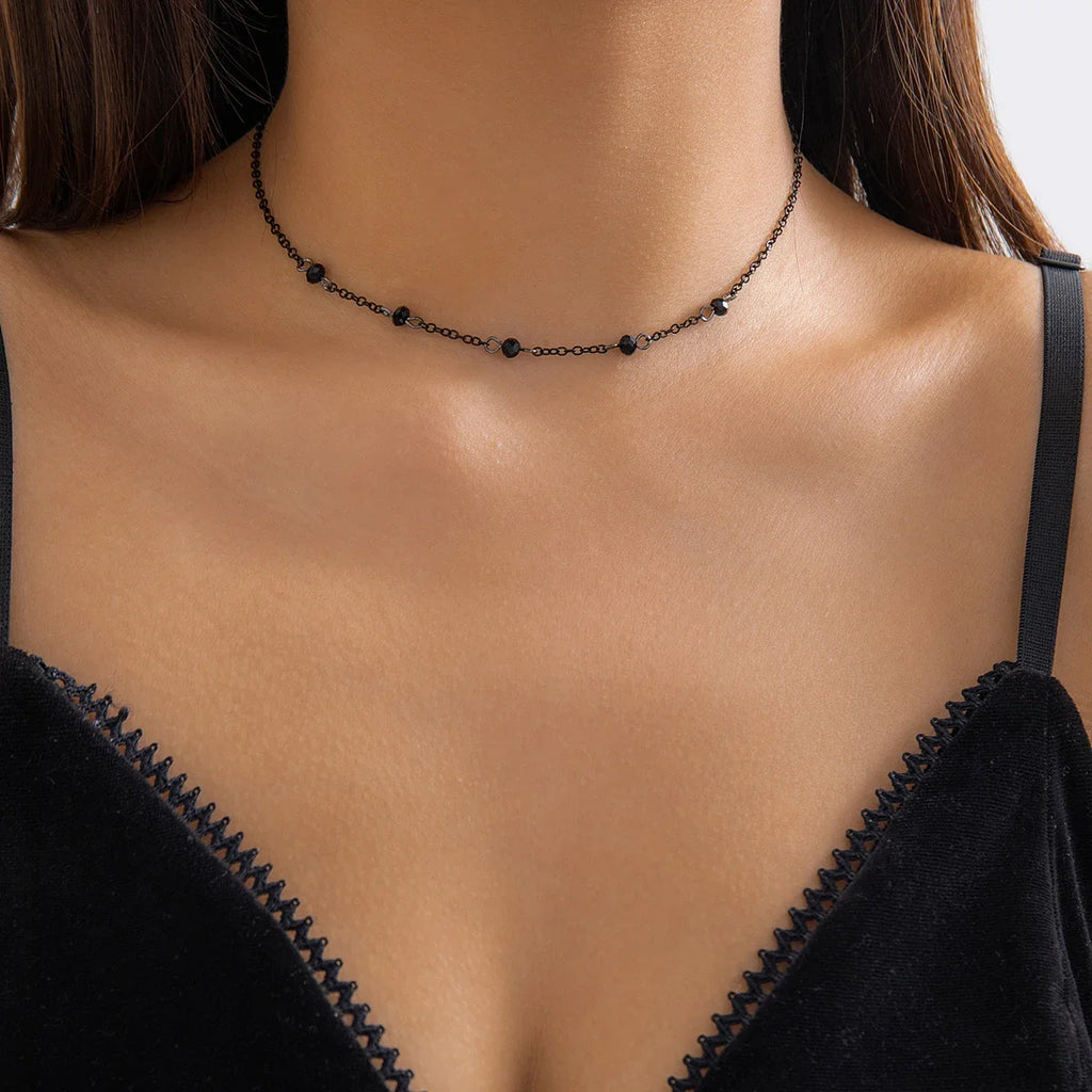 Minimalist Crystal Beads Ball Chain Necklace for Women Simple Black Link Choker Jewelry for Parties and Weddings