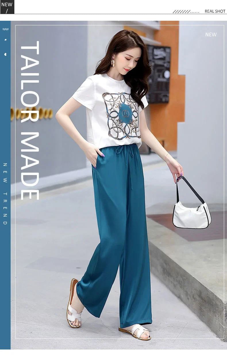 Women's Plus Size Two Piece Suit Set with Short Sleeve Tops and Wide Leg Pants for Casual Summer Fashion