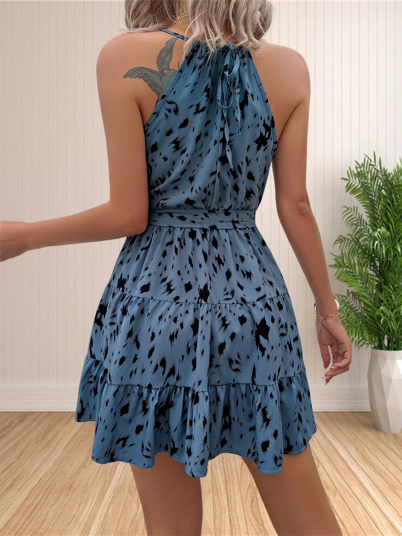 Halter Neck Boho Floral Polka Dot Short Sundress for Women