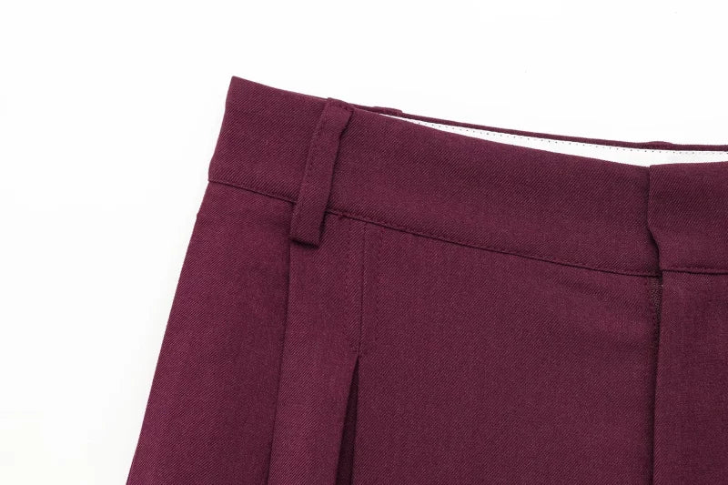 Women's Spring Casual Suit Set with Double Front Loose Jacket and High Waist Double Pleated Trousers