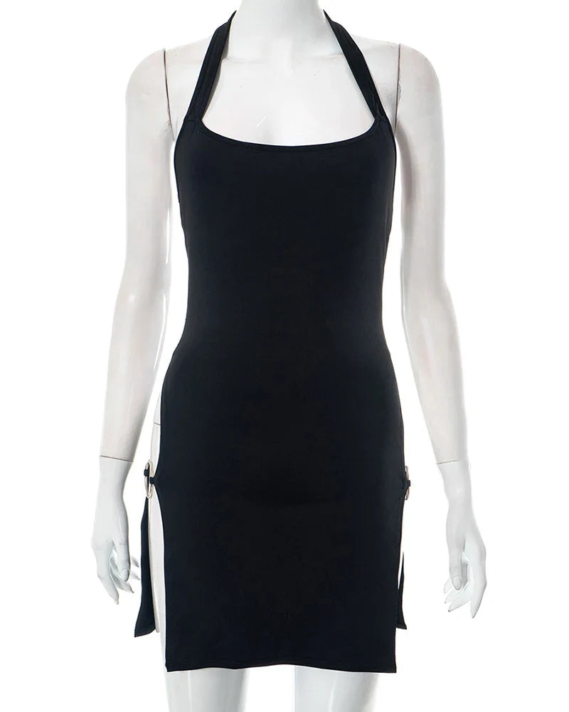 Sexy Open Back Dress With Metal Button Details For Women