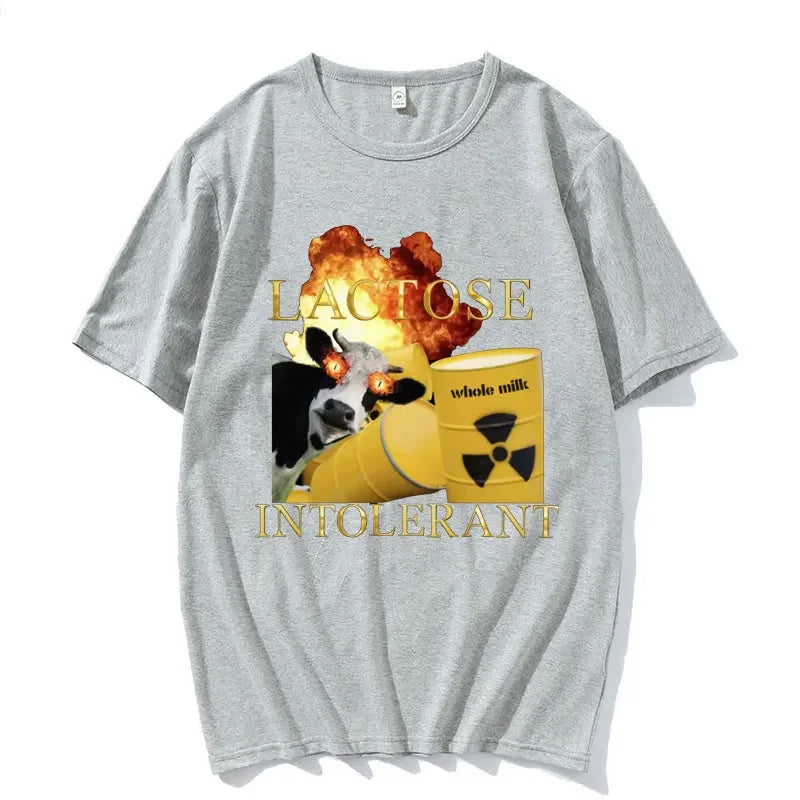Lactose Intolerant Humor Graphic T Shirt for Men and Women Casual Cotton Tee Retro Streetwear
