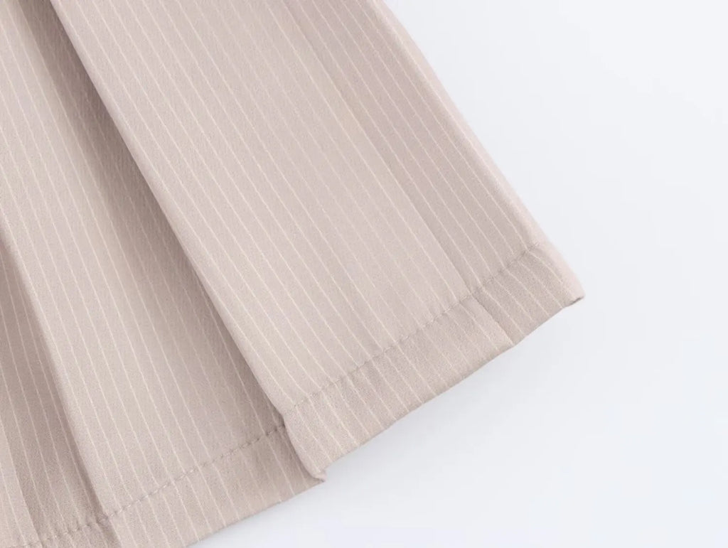 A Line Pleated Stripe Dress For Women Solid Color Back Zip