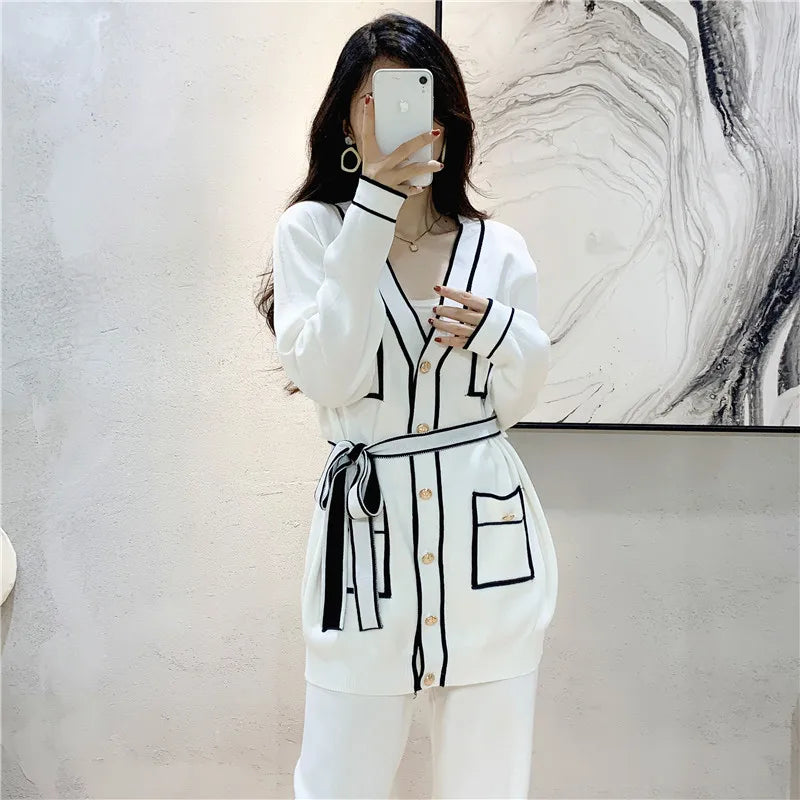Autumn Elegant Two-Piece Trouser Suit for Women Long Sleeve Tailored Coat with Casual Wide Leg Trousers Office Lady Chic Set