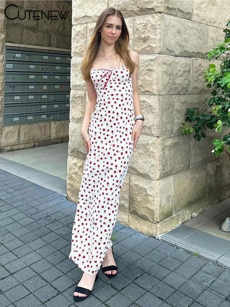 Rose Print Maxi Dress for Women Summer Bodycon Style