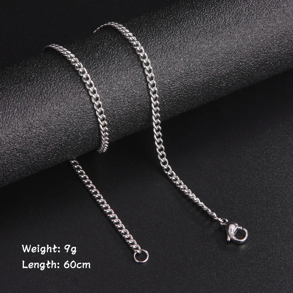 60cm Long Stainless Steel Box Chain Necklace for Men in Black and Gold Color Fashion Punk Jewelry