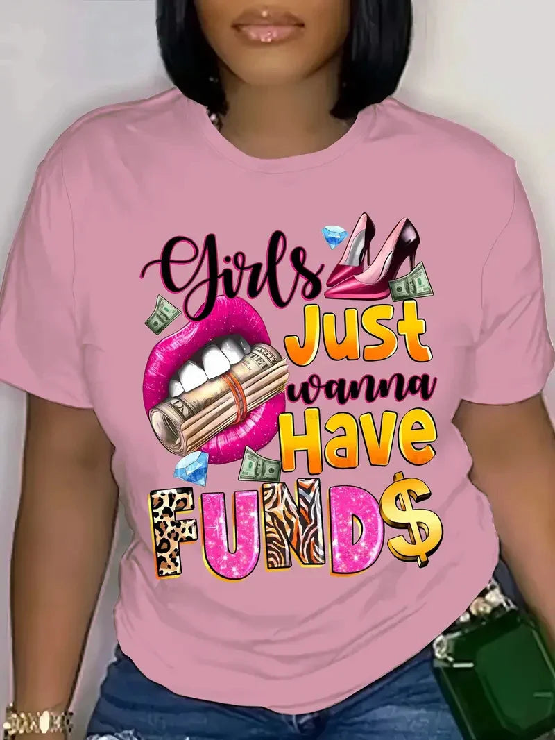 Women's Colorful Bear Print Casual Summer T-Shirt with Large Round Neck and Short Sleeves