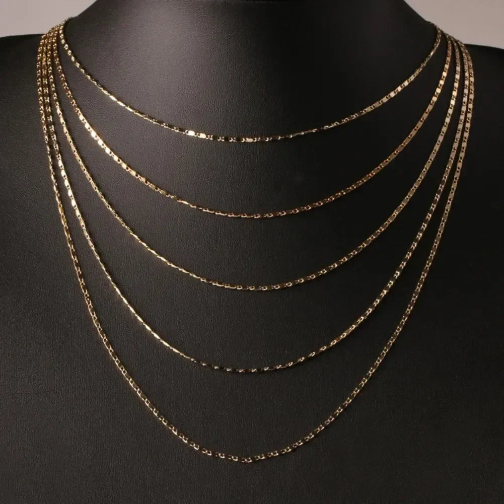 18k Gold Color Flat Chain Necklace 40-75cm for Women and Men Luxury Fashion Jewelry