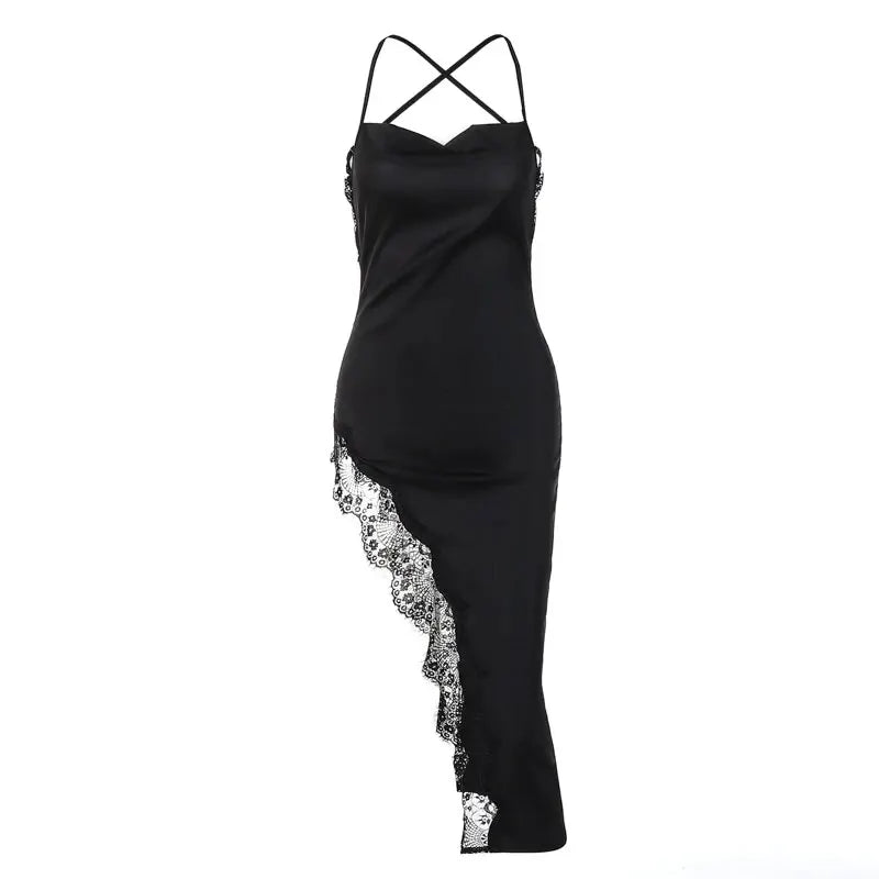 Women Black Lace Bodycon Midi Dress for Party Evening