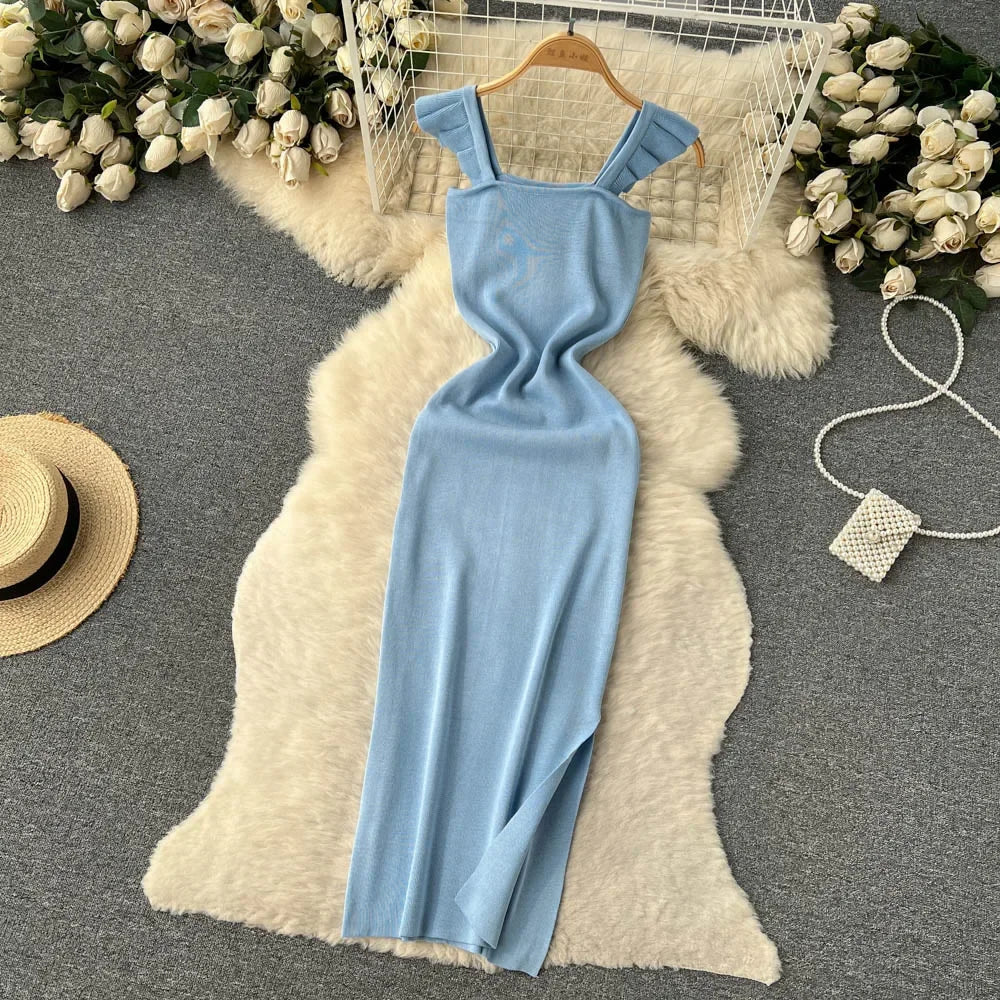Sleeveless Wrap Midi Dress Hollow Split For Summer Beach