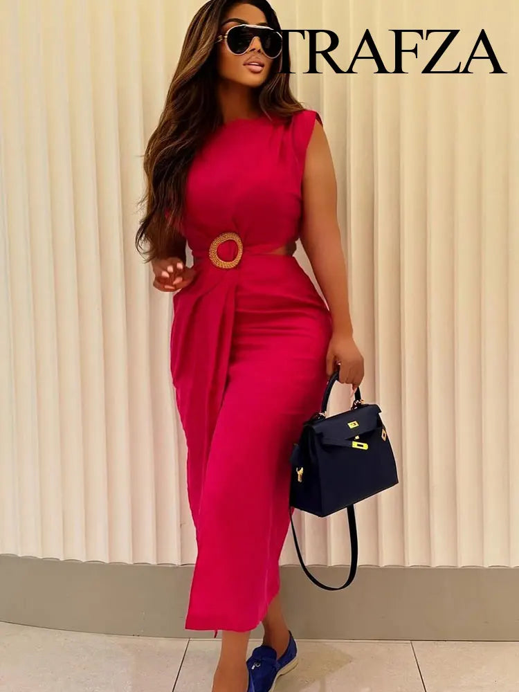 Womens Summer Dress O Neck Sleeveless Zipper Dress