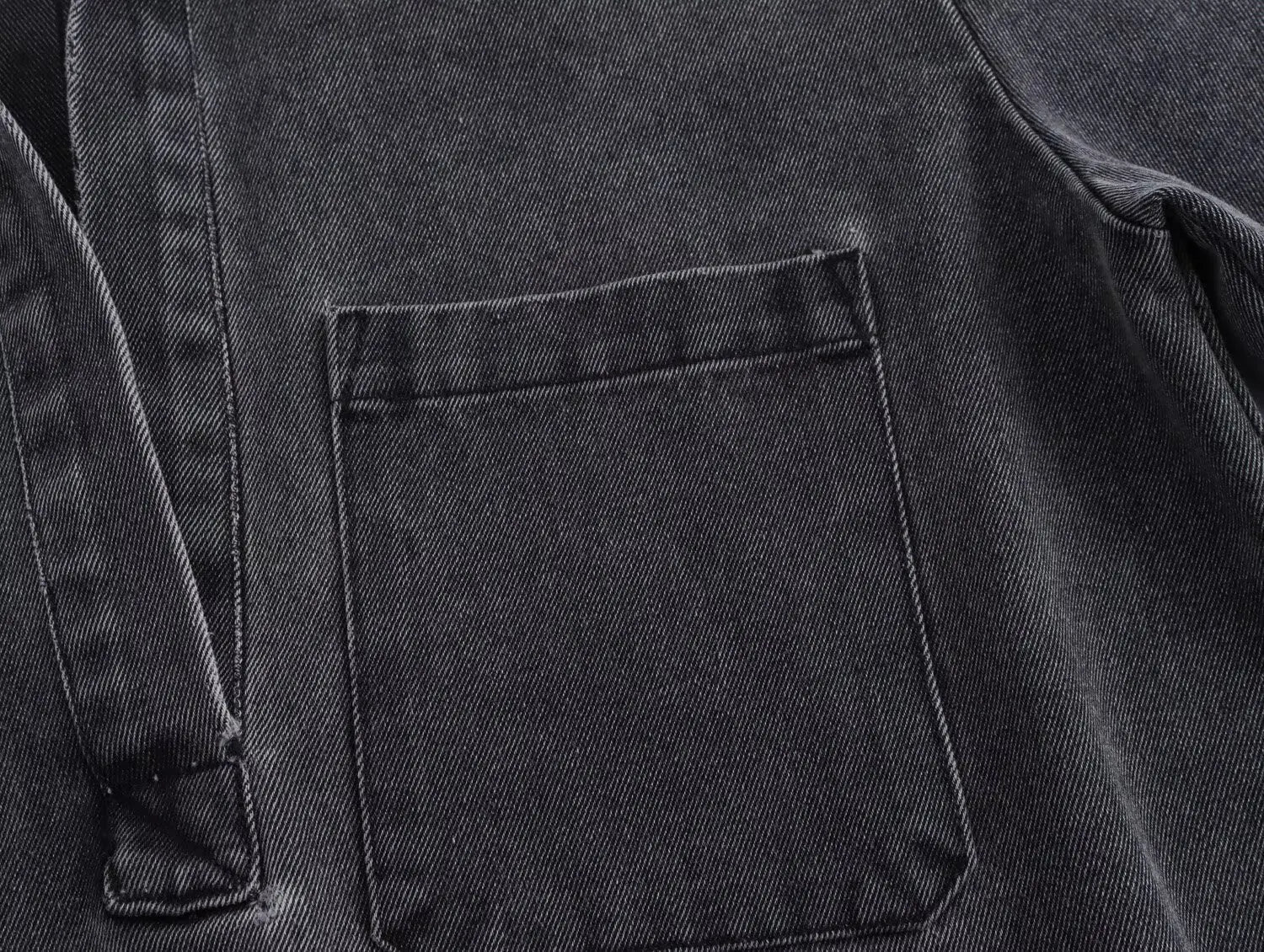 Casual Denim Two Piece Set with Elastic Waist Wide Leg Pants and Polo Collar Long Sleeve Top Loose Fit Stylish Outfit